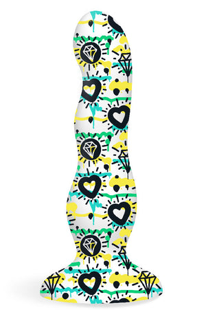 Collage - Diamonds and Hearts - Curvy Silicone Dildo IC9001