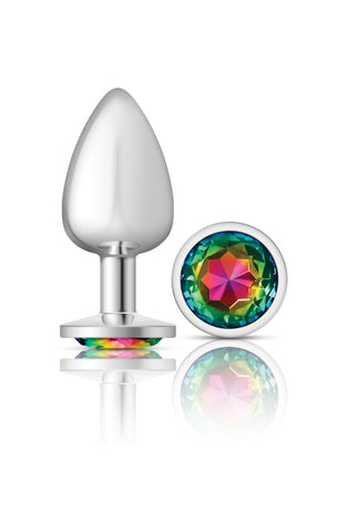 Cheeky Charms-Silver Metal Butt Plug- Round-Rainbow-Large VB-CC9119