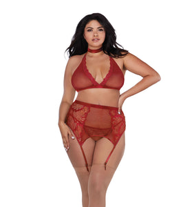 Bra, Garterbelt, & G-String - Queen - Garnet DG-11776GARQ