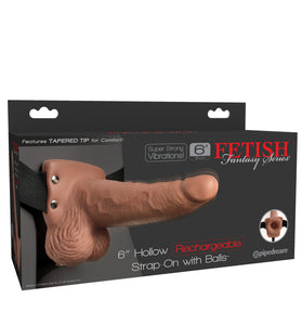Fetish Fantasy Series 6 Inch Hollow Rechargeable Strap-on With Balls - Tan PD3395-22