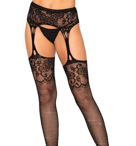 Rhinestone Lace Fishnets - Black - One Size LA-1605BLK