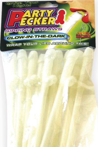 Party Pecker Sipping Straws 10 Pc Bag - Glow in the Dark HTP2102