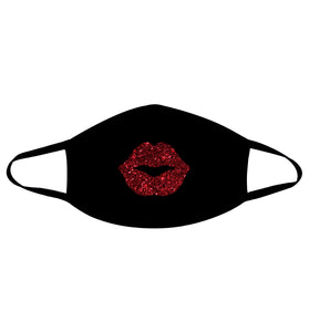 Pucker Up Red Glitter Lips Face Mask With Black  Trim NN-MSKM-RKIBLA