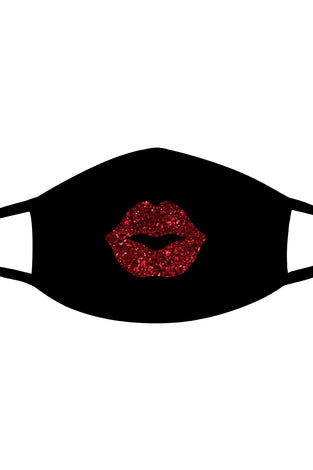 Pucker Up Red Glitter Lips Face Mask With Black  Trim NN-MSKM-RKIBLA