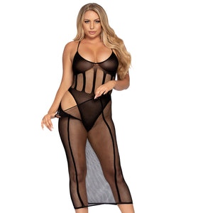 2 Pc. Net Bodysuit and Matching Skirt - Black LA-86967BLK