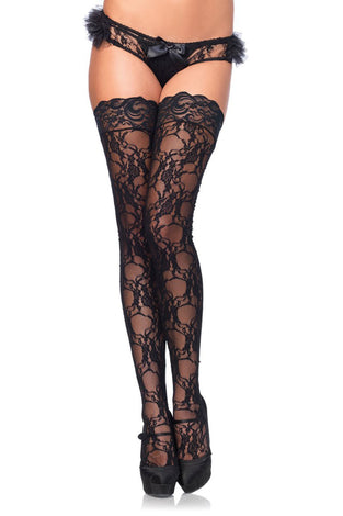 Stay Up Floral Lace Thigh Highs - One Size - Black LA-9985