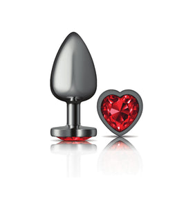 Cheeky Charms-Gunmetal Metal Butt Plug- Heart-Dark Red-Large VB-CC9137