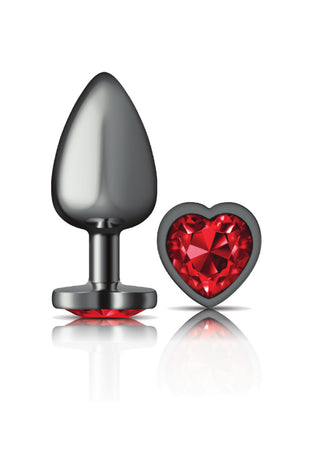 Cheeky Charms-Gunmetal Metal Butt Plug- Heart-Dark Red-Large VB-CC9137