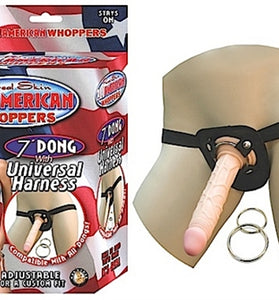 All American Whoppers 7-Inch Dong With Universal With Universal Harness-Flesh NW2325-1