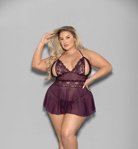 Shorty Babydoll - Queen Size - Plum ES-2183XPLUMQ