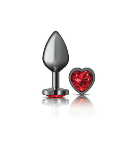 Cheeky Charms-Gunmetal Metal Butt Plug- Heart-Dark Red-Medium VB-CC9136
