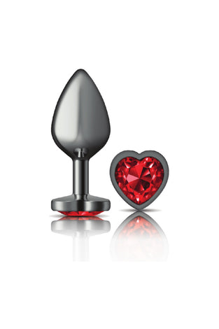 Cheeky Charms-Gunmetal Metal Butt Plug- Heart-Dark Red-Medium VB-CC9136