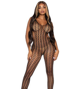 Lattice Net Footless Bodystocking - One Size - Black LA-89277BLK