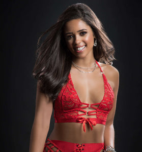 2pc O-Ring Boyshort Halter Top and Stockings -  One Size - Candy Red GWD-BL2013RD