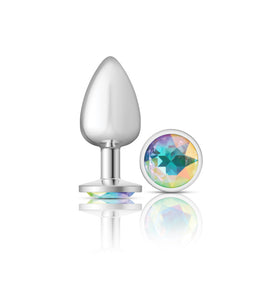 Cheeky Charms-Silver Metal Butt Plug- Round-Clear-Large VB-CC9116