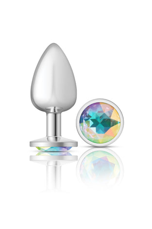 Cheeky Charms-Silver Metal Butt Plug- Round-Clear-Large VB-CC9116