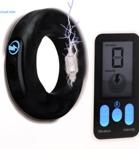 E-Stim and Vibrating Silicone Cock Ring 45mm With  Remote Control - Black ZE-AG932