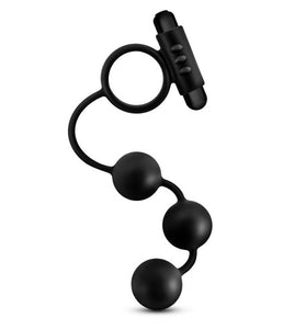 Anal Adventures- Platinum - Silicone Anal Ball  With Vibrating C-Ring- Black BL-01905