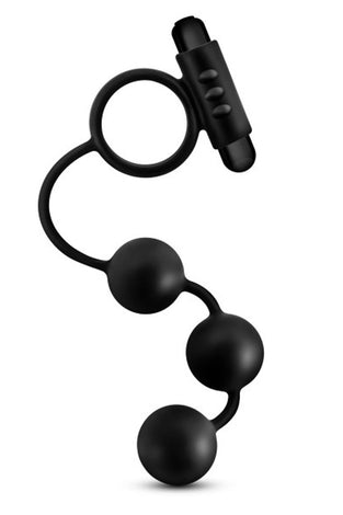 Anal Adventures- Platinum - Silicone Anal Ball  With Vibrating C-Ring- Black BL-01905