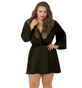 Satin & Eyelash Robe - Queen Size - Black STM-10695XBLK