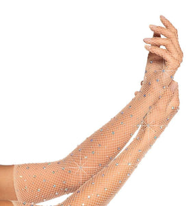 Rhinestone Fishnet Long Gloves Nude LA-2038ND