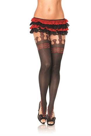 Marqueen Print Sheer Pantyhose - One Size - Black/red LA-1920