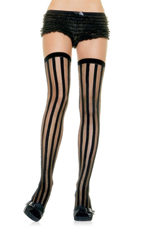 Striped Sheer Stockings - One Size - Black LA-9209