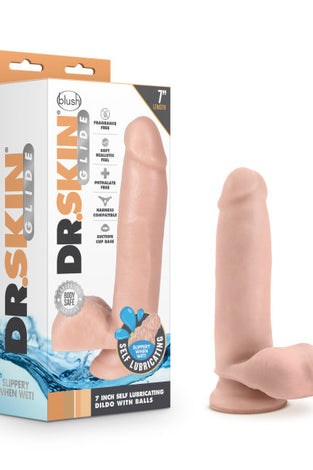 Dr. Skin Glide - 7 Inch Self Lubricating Dildo  With Balls - Vanilla BL-36414