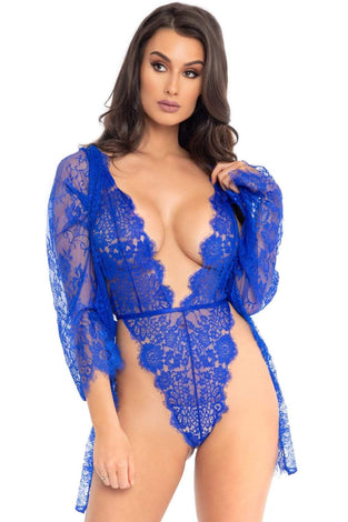 3pc Lace Teddy and Robe Set - Royal Blue - Large LA-86112RYLBLUL