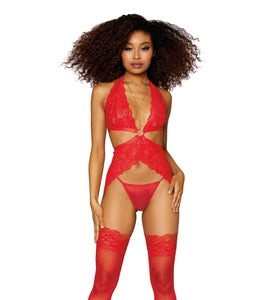 Garter Slip and G-String - One Size - Lipstick Red DG-12708LRDOS