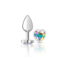 Cheeky Charms-Silver Metal Butt Plug- Heart-Clear-Small VB-CC9126