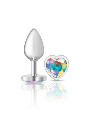 Cheeky Charms-Silver Metal Butt Plug- Heart-Clear-Small VB-CC9126