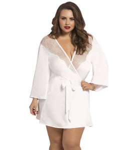 Satin & Eyelash Robe - Queen Size - White STM-10695XWHT