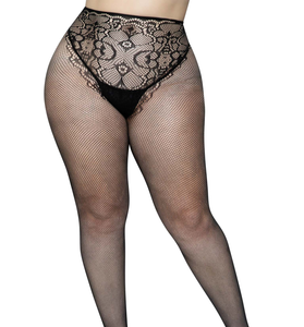 French Cut Backseam Fishnet Tights - Black - 1x/2x LA-9282XBLK