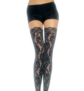 Lace Top Lace Thigh Highs - One Size - Black LA-9762BLK