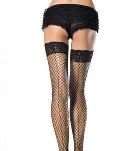 Stay Up Lace Top Thigh Highs With Backseam - One Size - Black LA-9061BLK