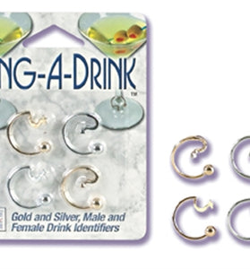 Ring a Drink Gold and Silver Male and Female Drink Identifiers SE2408002