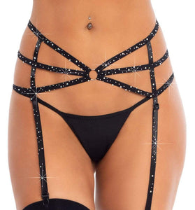 Strappy Elastic Rhinestone Garter - Black - One  Size LA-8885BLK