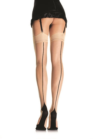 Contrast Backseam Stockings - One Size - Nude LA-9213ND