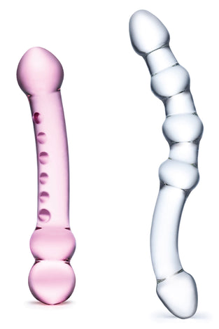 2 Pc Double Pleasure Glass Dildo Set - Pink/clear GLAS-SET-01