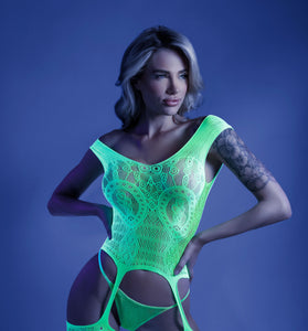 Supersonic Mosaic Bodystocking - One Size- Neon  Green FL-GL2110-OS-B