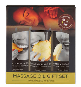 Edible Massage Oil Gift Set Box - 2 Fl. Oz. Bottles - Banana, Mango, Pineapple EB-MSEG003TR
