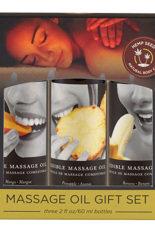 Edible Massage Oil Gift Set Box - 2 Fl. Oz. Bottles - Banana, Mango, Pineapple EB-MSEG003TR