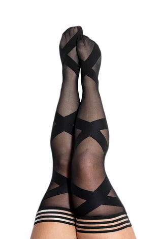 Jackie - Semi Sheer Thigh High - Size D - Black KX-1349D-BLK-D