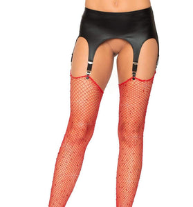 Rhinestone Fishnet Stockings - One Size - Red LA-9124RD