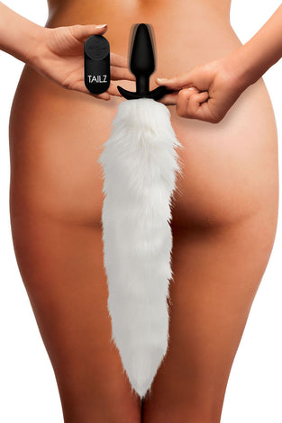 Vibrating White Fox Tail Slender Anal Plug TZ-AG246
