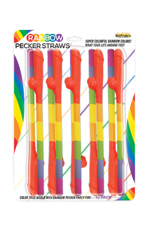 Rainbow Pecker Straws - 10 Pack HTP3250