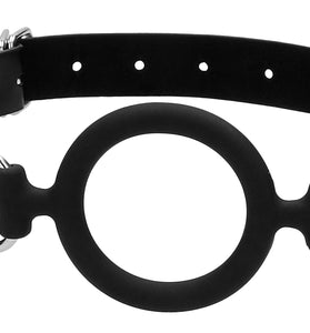 Silicone Ring Gag With Adjustable Bonded Leather  Staps - Black OU-OU679BLK