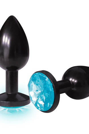 The 9's the Silver Starter Anodized Bejeweled Stainless Steel Plug - Aqua ICB2614-2