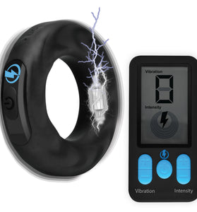 E-Stim Pro Silicone Cock Ring With Remote - Black ZE-AG664